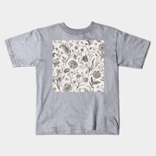 Cottagecore Vintage Garden Beige Toile de Jouy Floral Pattern Kids T-Shirt